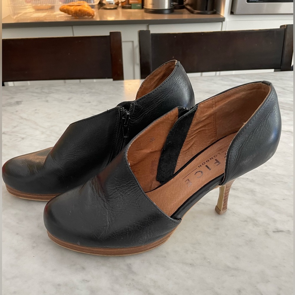Top Shop Black Leather Cut Booties/Shoes